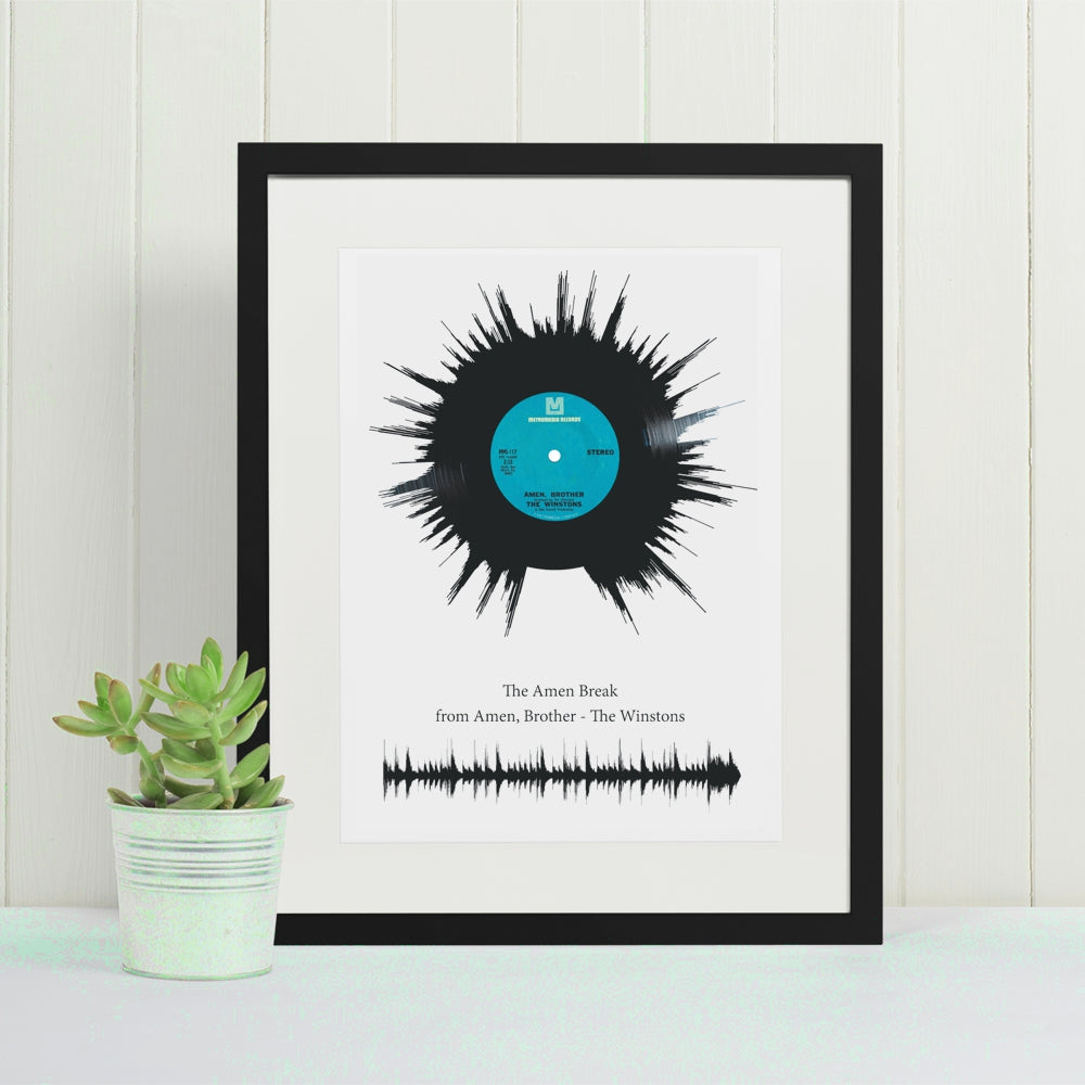 Vinyl record style soundwave art print black frame