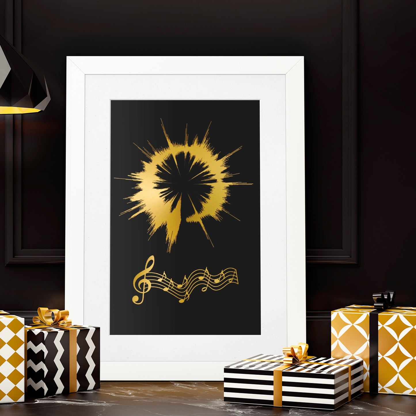 Gold effect circular soundwave print