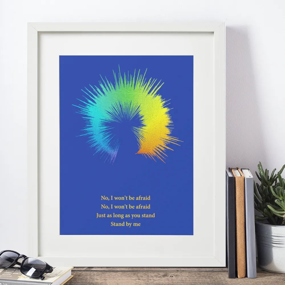 Circular soundwave print on blue background