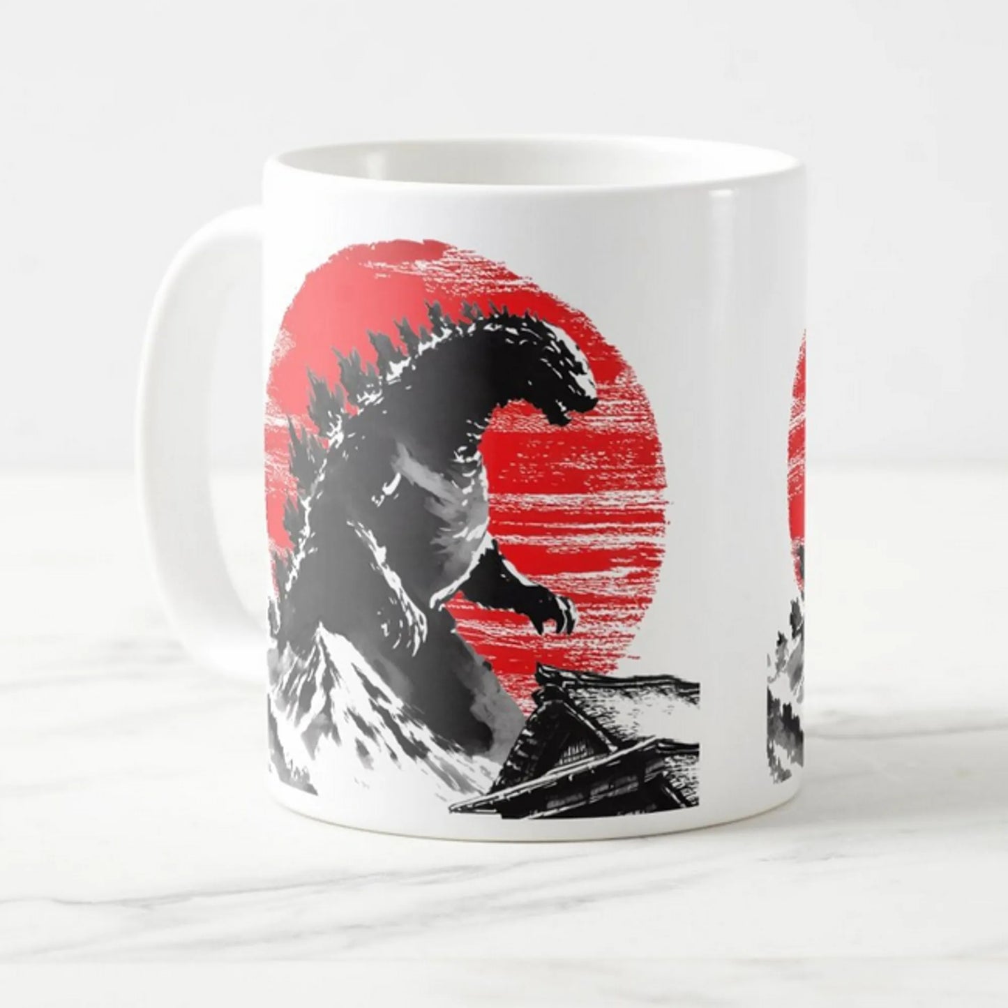 Godzilla mug centre left side
