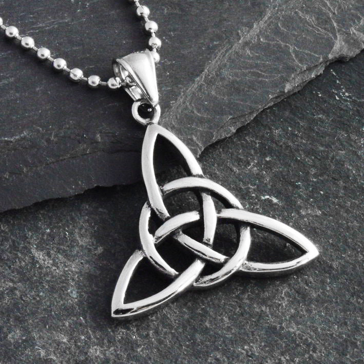 Stainless Steel Celtic Knot Triqueta Trinity Pendant with 20" ball chain & gift box