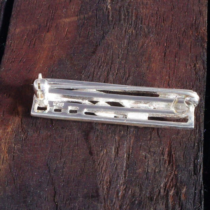 Sterling Silver Bar Brooch with flower detail and handpainted resin inset
