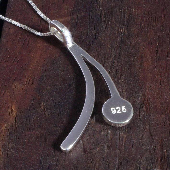 Sterling Silver Wishbone Pendant with handpainted turquoise resin inset & box chain