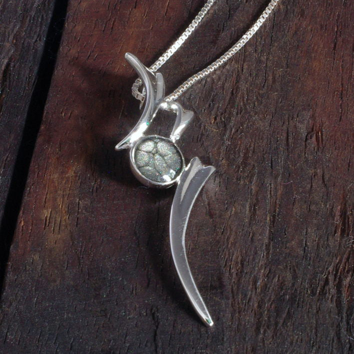 Sterling Silver Kanji Style Pendant with handpainted silver grey resin inset & box chain