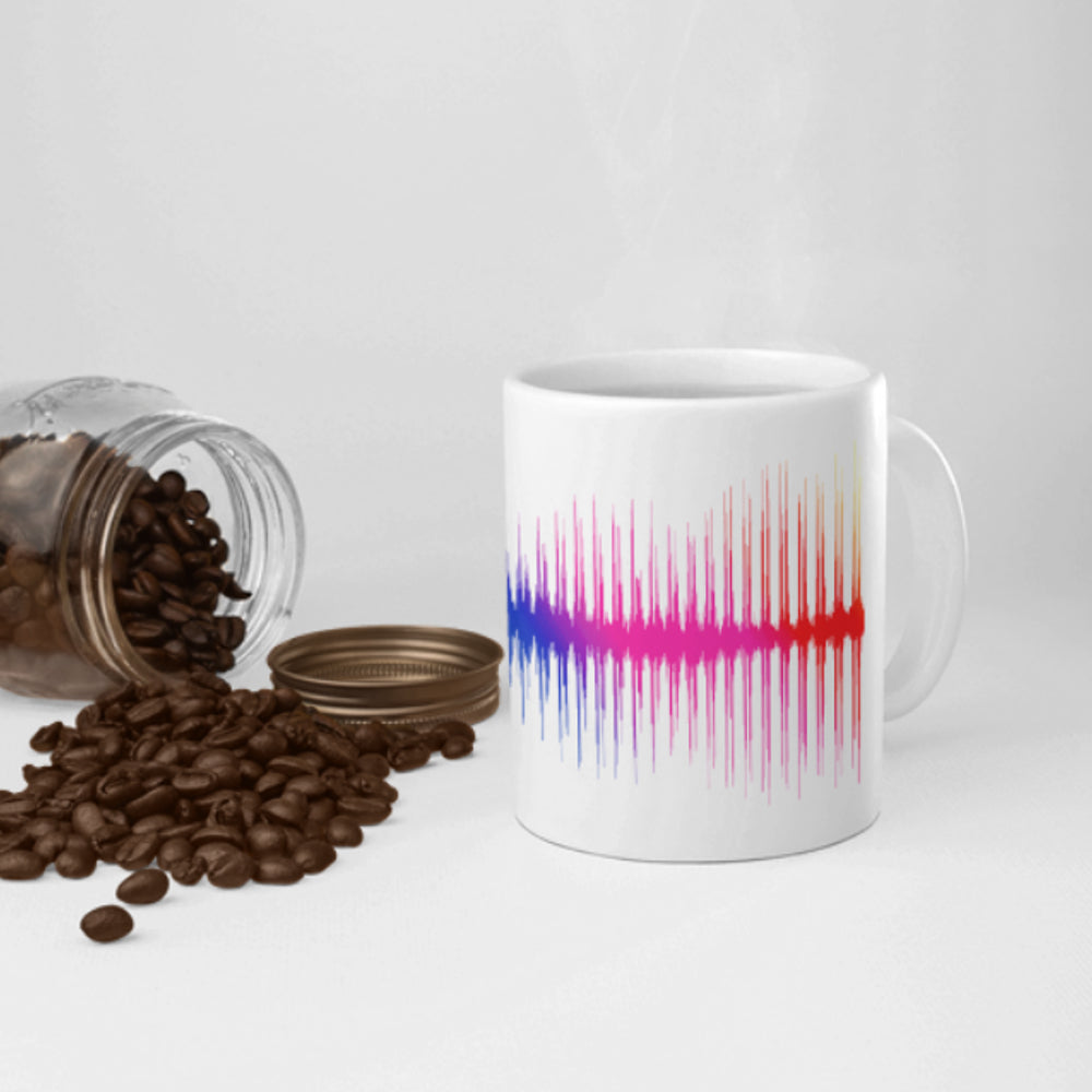 Rainbow coloured baby heartbeat soundwave mug