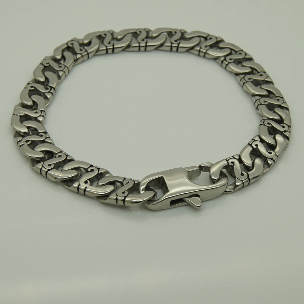Stainless Steel 9" Flat Link Byzantine Style Bracelet