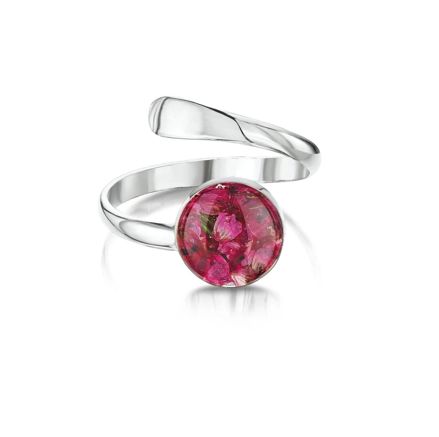 Sterling Silver Adjustable Ring with real heather flowers
