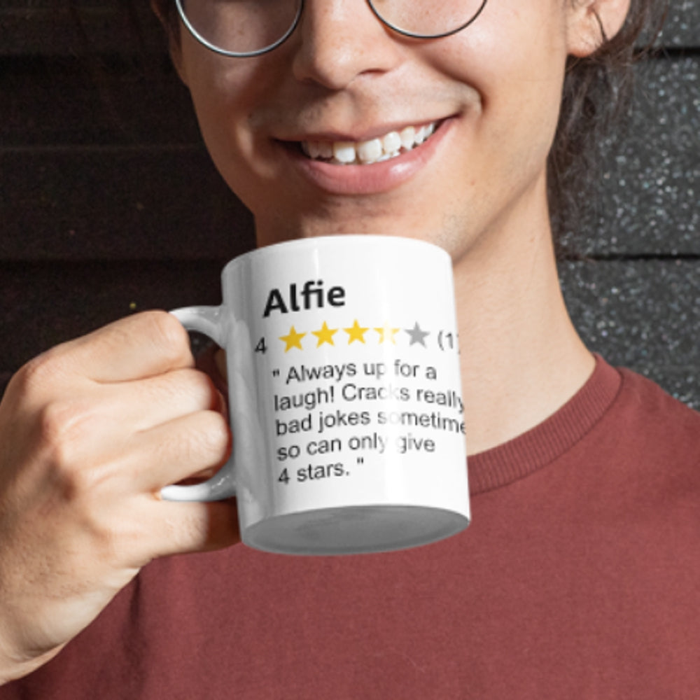 personalised fake review quirky mug