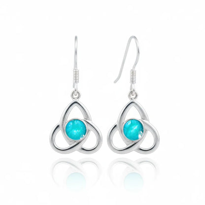 Sterling Silver Celtic Earrings with handpainted aqua resin inset