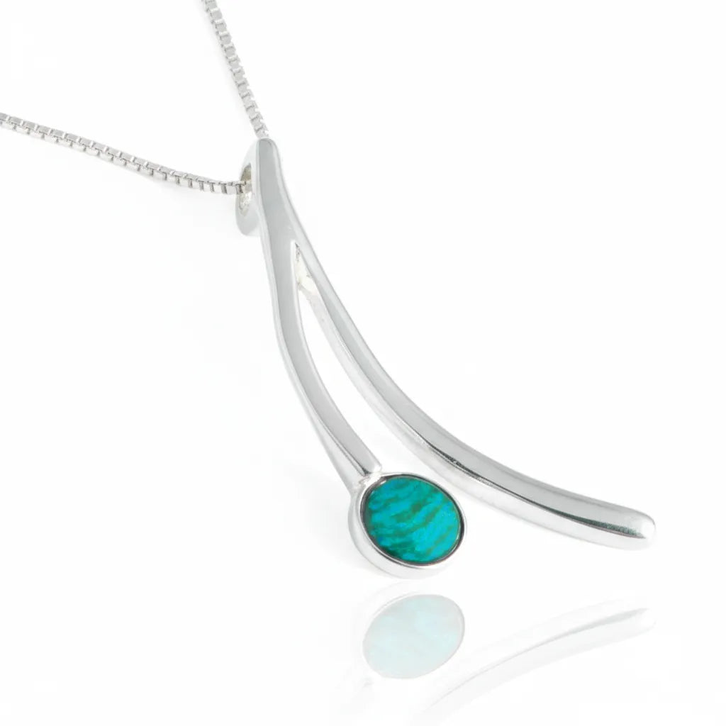 Sterling Silver Wishbone Pendant with handpainted turquoise resin inset & box chain