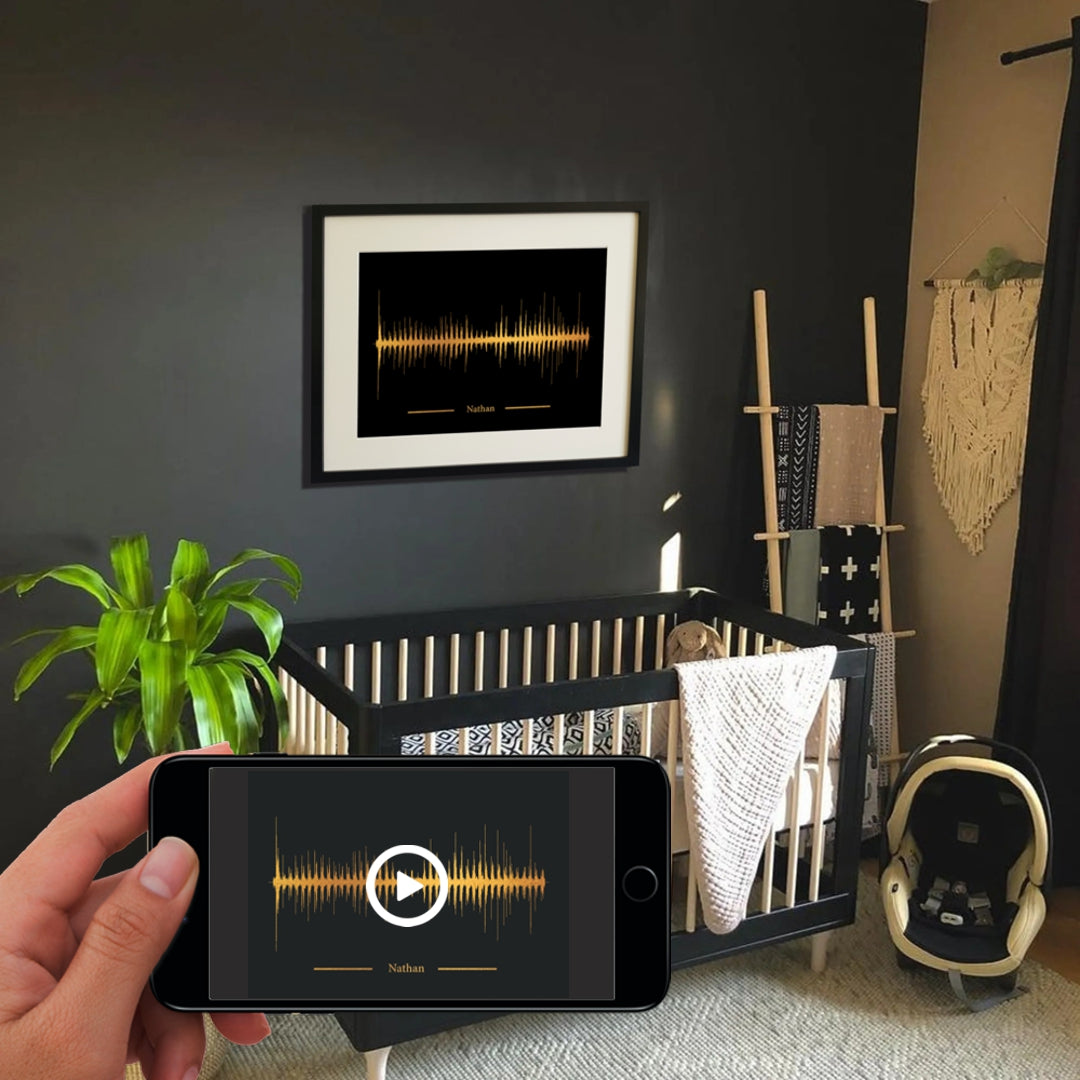 Baby heartbeat ultrasound soundwave print gold on black