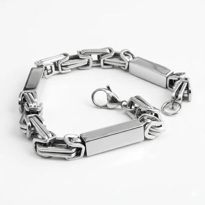 Stainless Steel 9" Byzantine Single Link Bracelet with Bars
