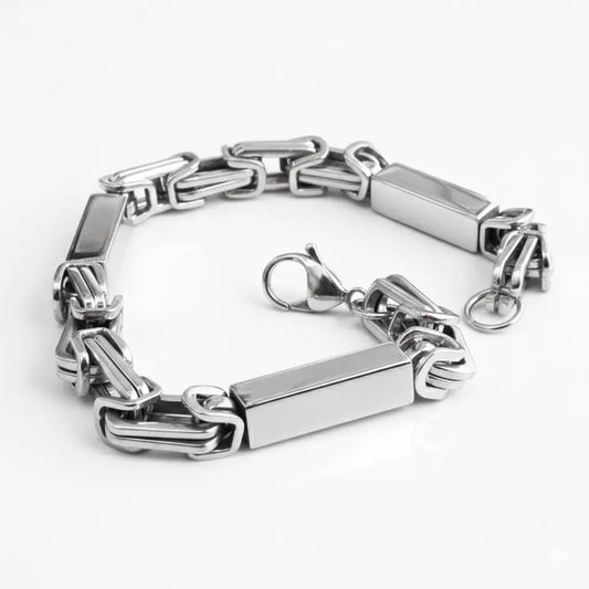 Stainless Steel 9" Byzantine Single Link Bracelet with Bars