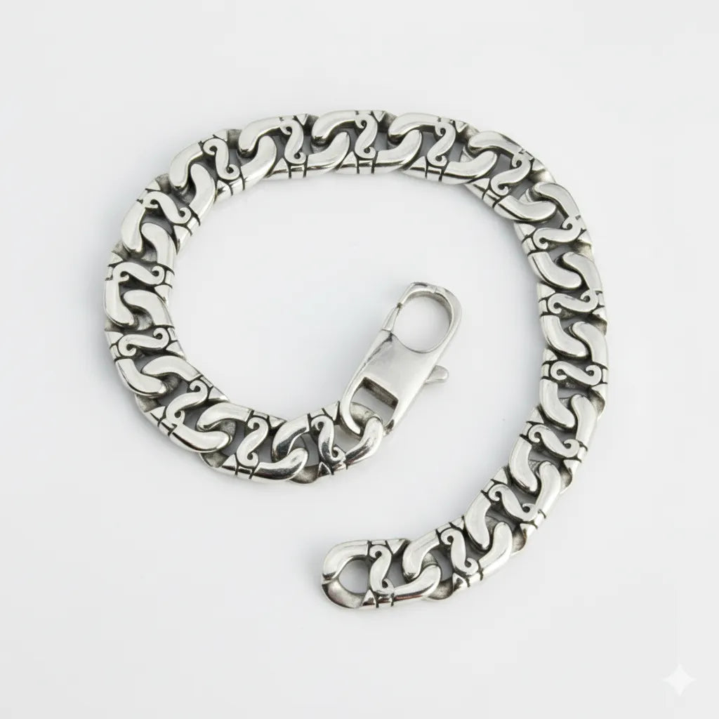 Stainless Steel 9" Flat Link Byzantine Style Bracelet