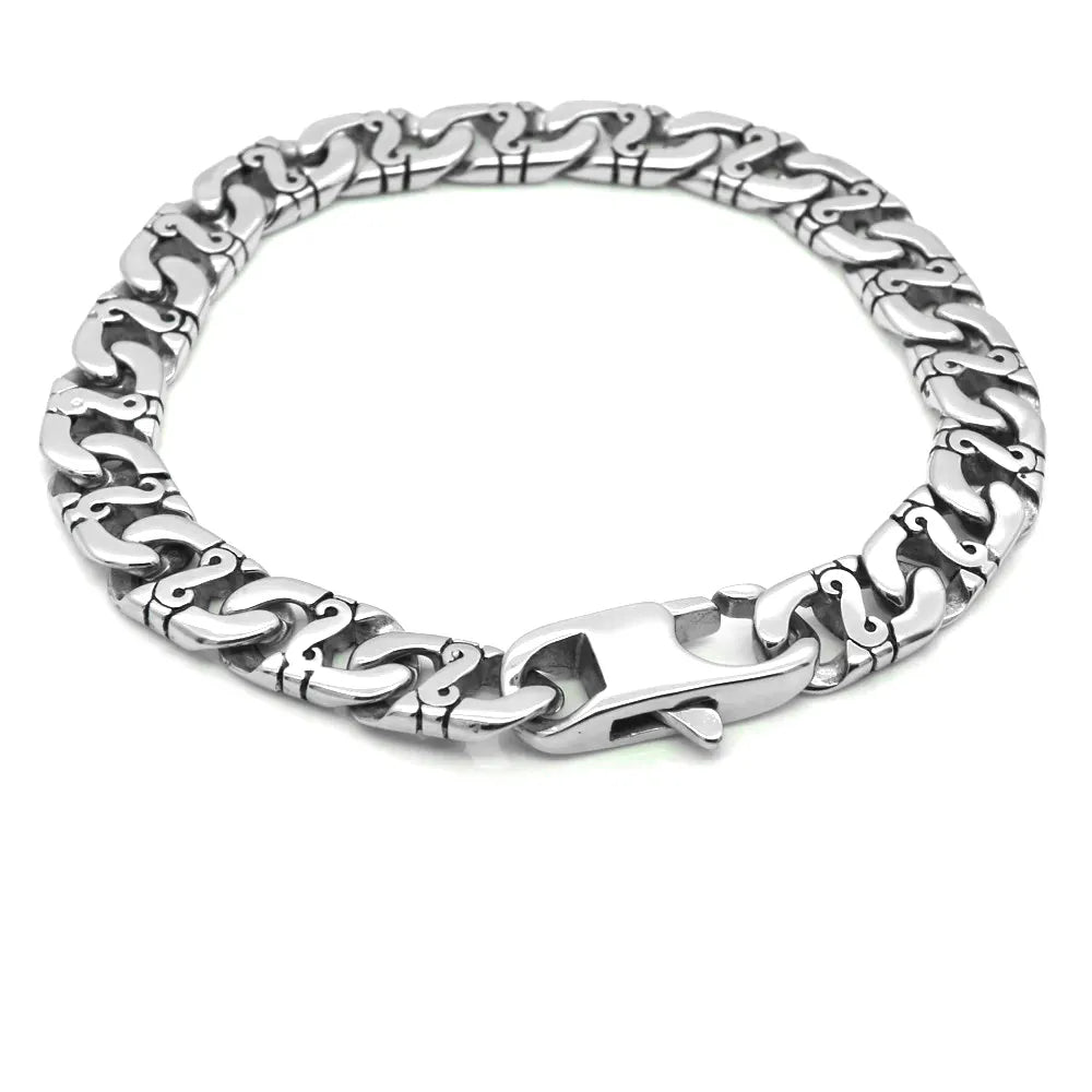 Stainless Steel 9" Flat Link Byzantine Style Bracelet
