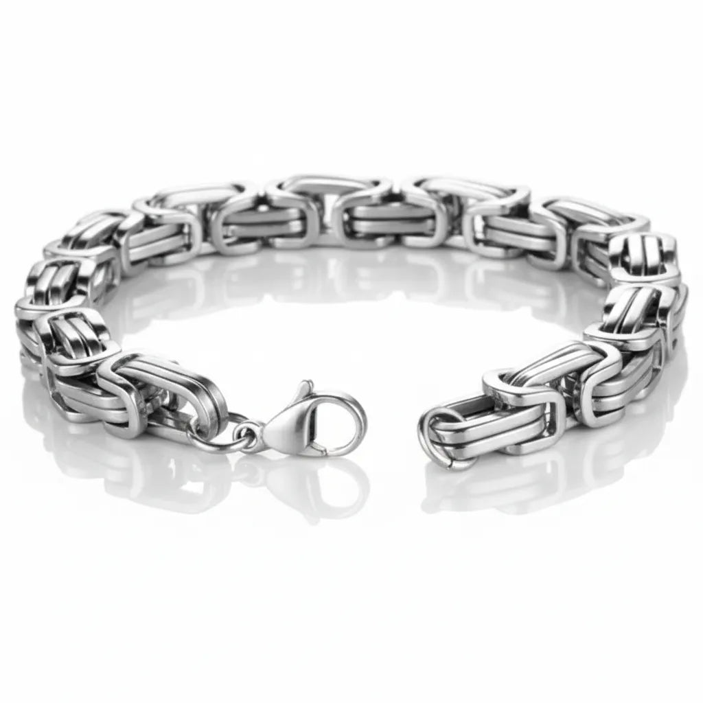 Stainless Steel 8.5" Byzantine Double Link Bracelet