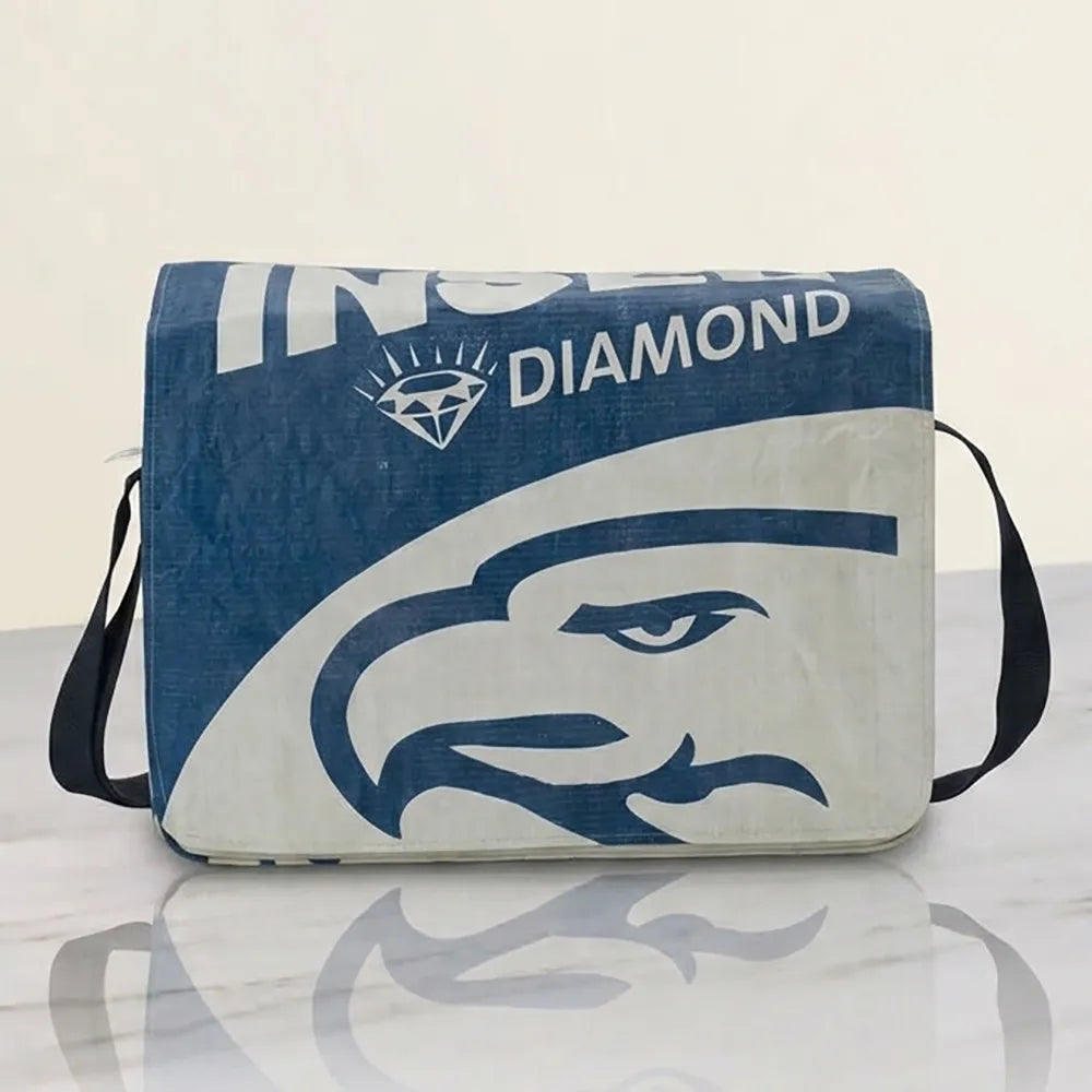 Upcycled cement sack messenger bag eagle 
