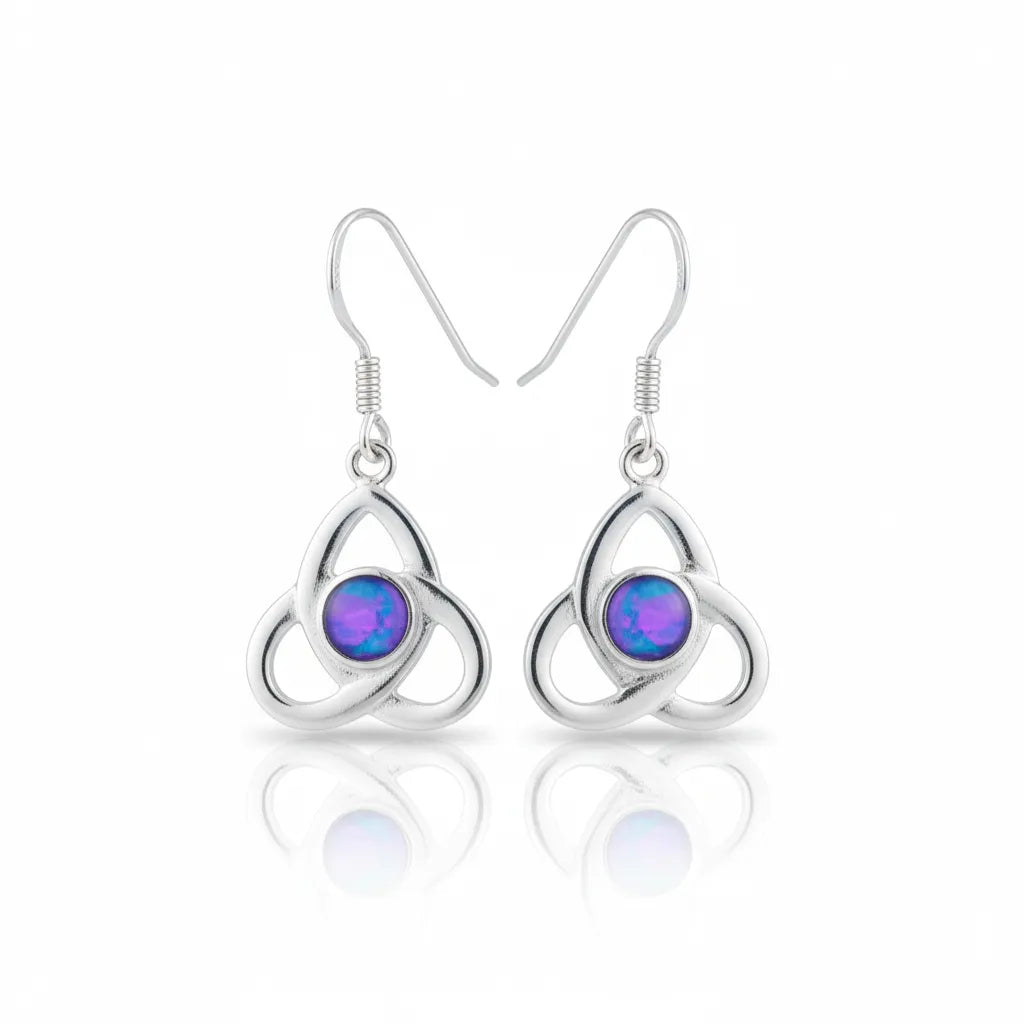 Sterling Silver Celtic Earrings with handpainted purple blue resin inset