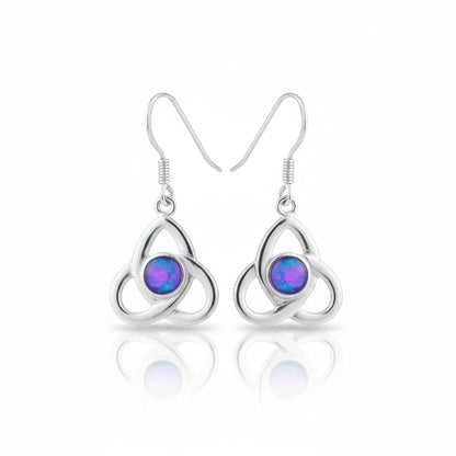 Sterling Silver Celtic Earrings with handpainted purple blue resin inset