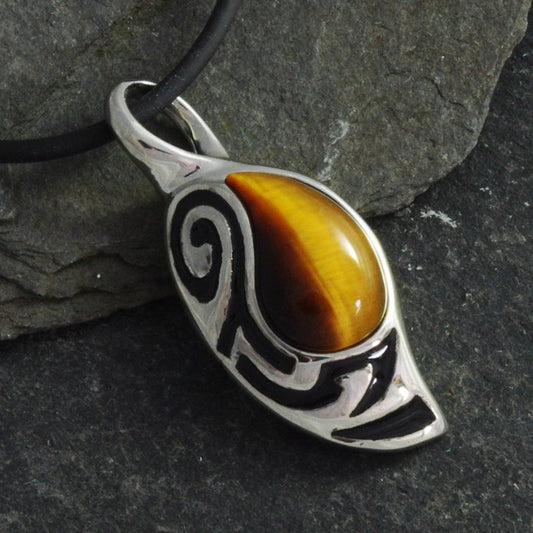 Stainless Steel Tiger's Eye Pendant with 18" rubber cord and gift box