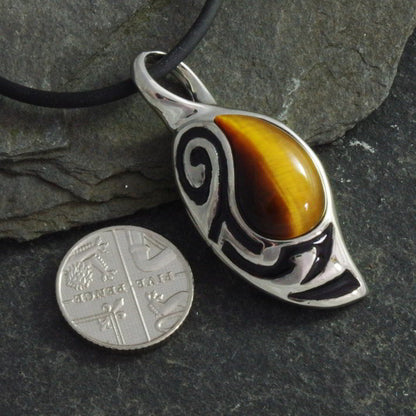 Stainless Steel Tiger's Eye Pendant with 18" rubber cord and gift box