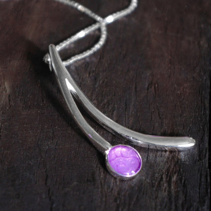 Sterling Silver Wishbone Pendant with handpainted purple resin inset & box chain