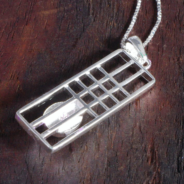 Sterling Silver Mackintosh Style Pendant with handpainted violet resin inset & box chain