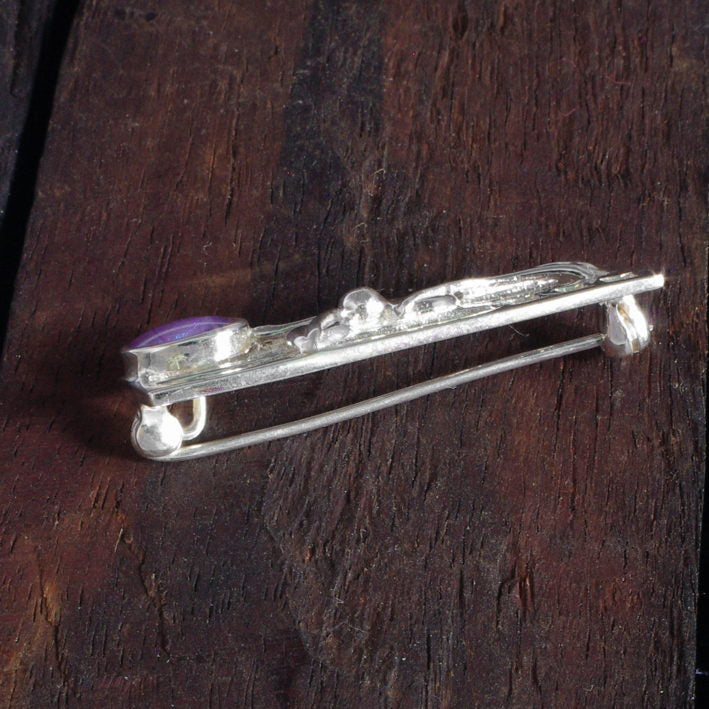 Sterling Silver Bar Brooch with flower detail and handpainted resin inset