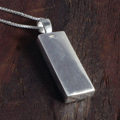 Sterling Silver Bar Pendant with handpainted sea green resin inset & box chain