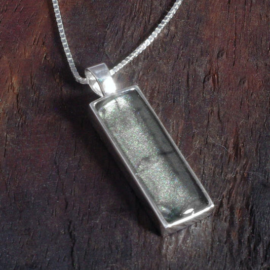 Sterling Silver Bar Pendant with handpainted silver grey resin inset & box chain
