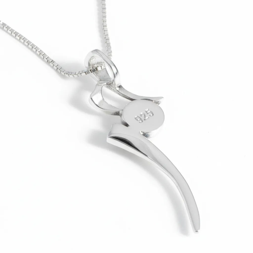 Sterling Silver Kanji Style Pendant with handpainted silver grey resin inset & box chain