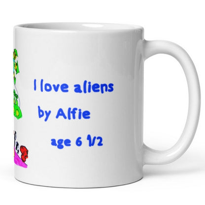 I love aliens kids art mug