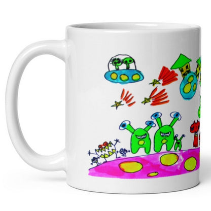 kids art alien drawing personalised mug