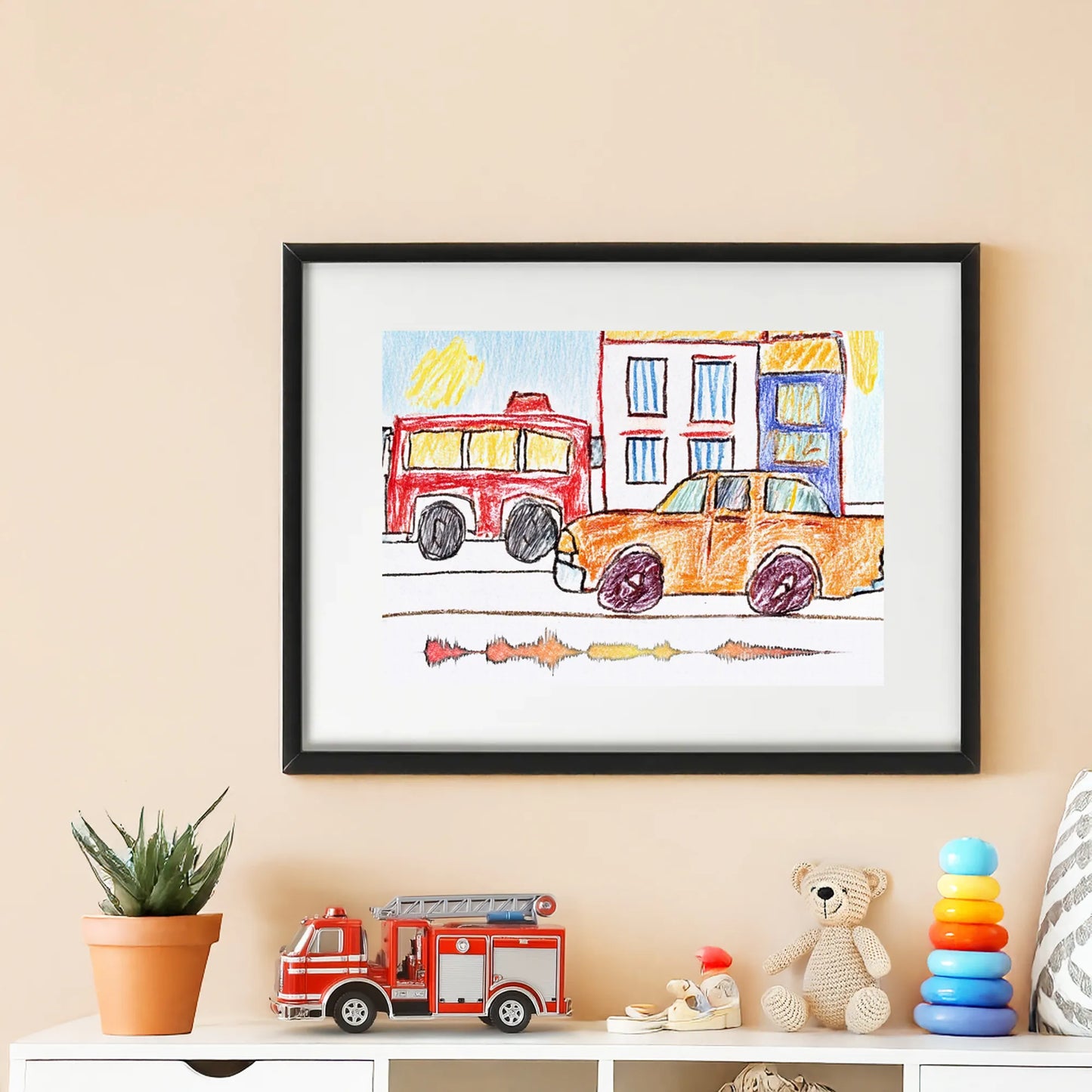 Kids art car and truck soundwave print