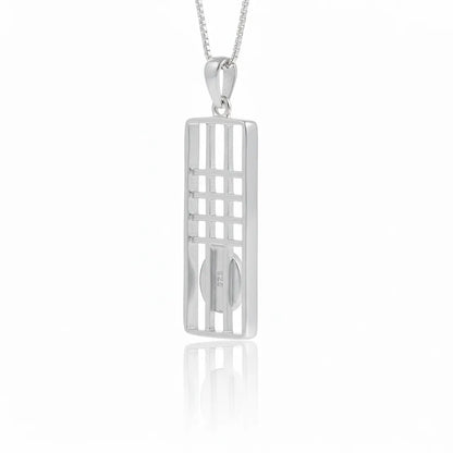 Sterling Silver Mackintosh Style Pendant with handpainted aqua blue resin inset & box chain
