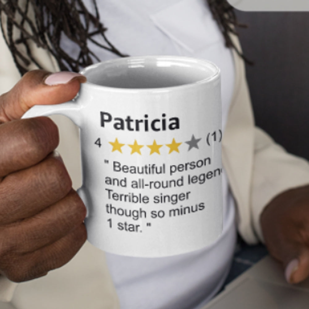 personalised quirky fake review mug