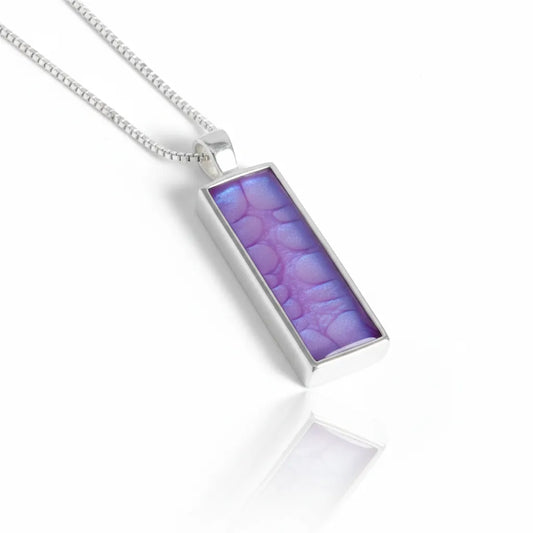 Sterling Silver Bar Pendant with handpainted purple blue resin inset & box chain
