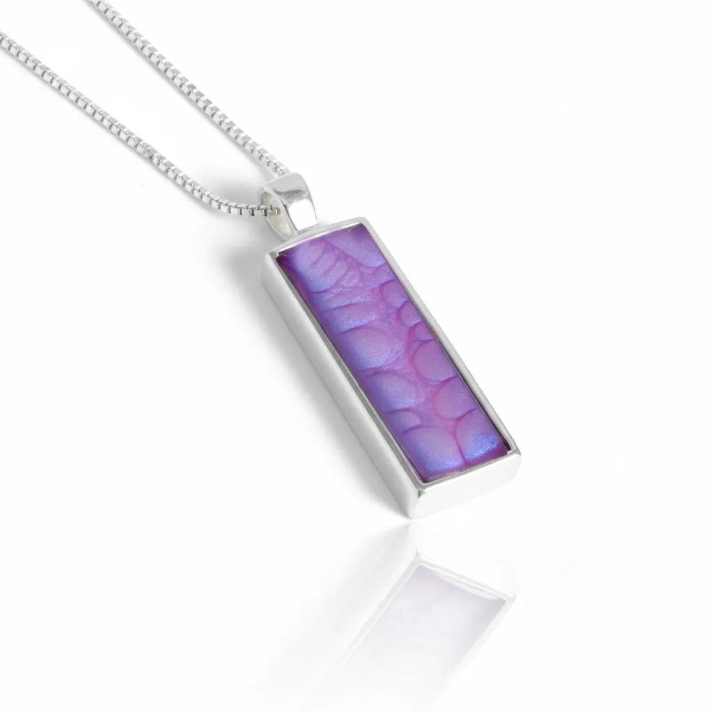 Sterling Silver Bar Pendant with handpainted purple resin inset & box chain