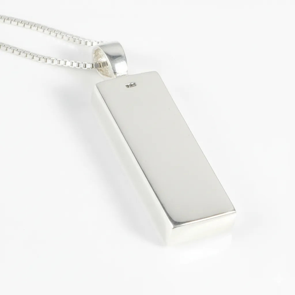 Sterling Silver Bar Pendant with handpainted blue purple resin inset & box chain