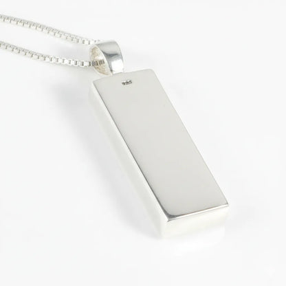 Sterling Silver Bar Pendant with handpainted blue purple resin inset & box chain
