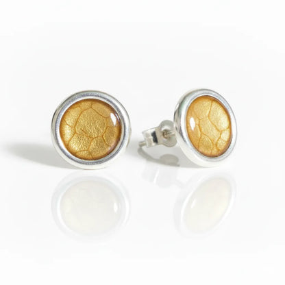 Sterling Silver Round Stud Earrings with handpainted yellow resin inset