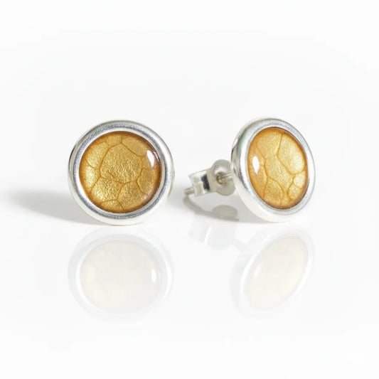 Sterling Silver Round Stud Earrings with handpainted yellow resin inset