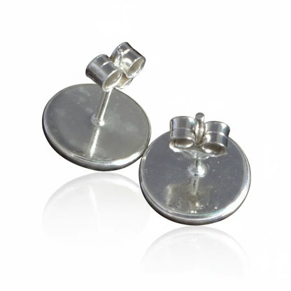 Sterling Silver Round Stud Earrings with handpainted blue/purple resin inset