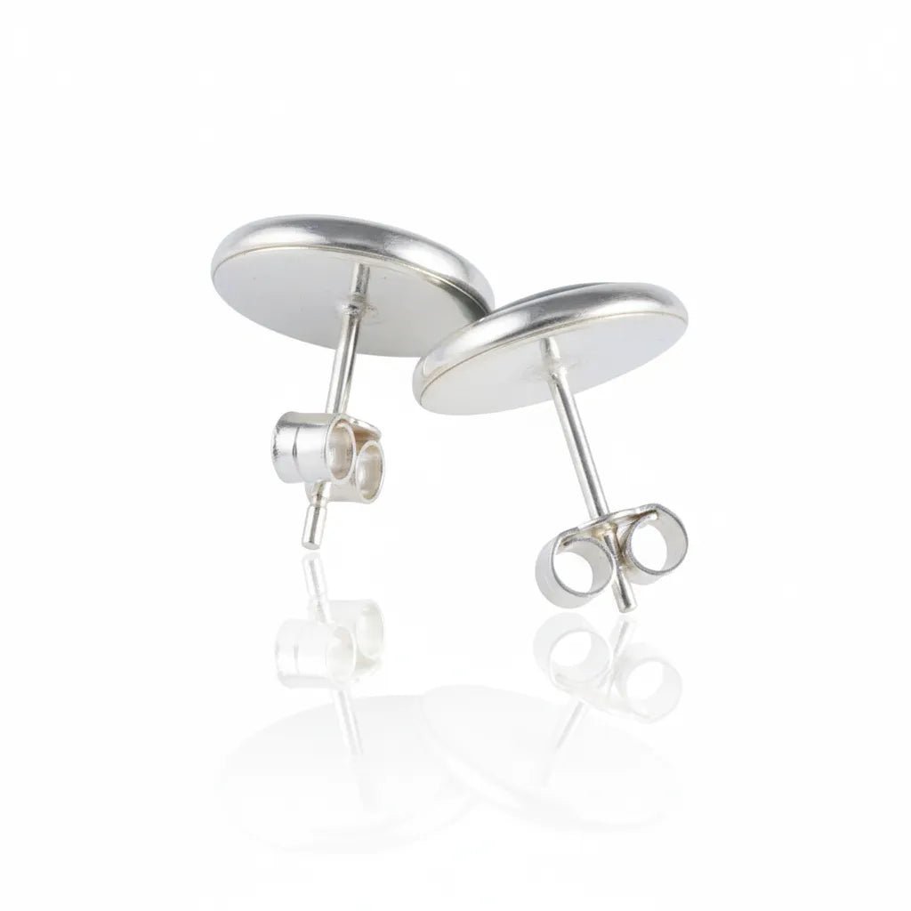 Sterling Silver Round Stud Earrings with handpainted blue/purple resin inset