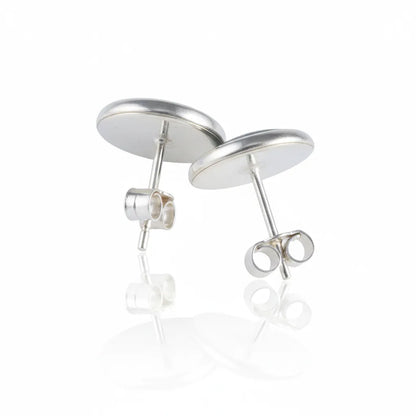 Sterling Silver Round Stud Earrings with handpainted blue/purple resin inset