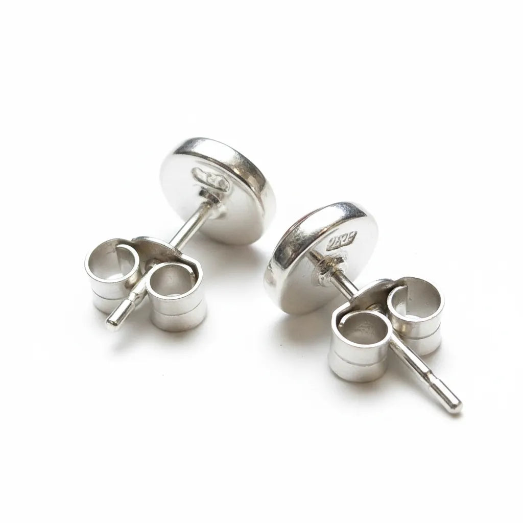 Sterling Silver Small Stud Earrings with handpainted yellow/green resin inset