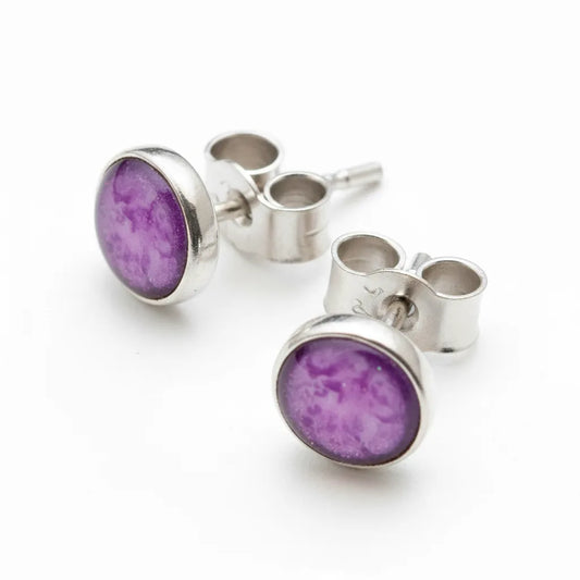 Sterling Silver Small Stud Earrings with handpainted mauve resin inset
