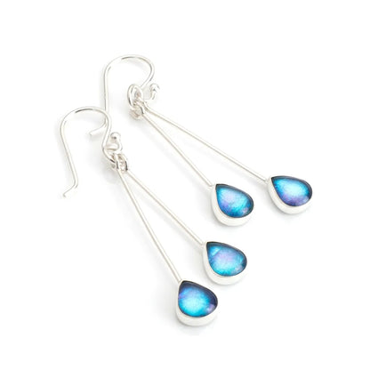 Sterling Silver Teardrop Earrings with handpainted aqua resin inset