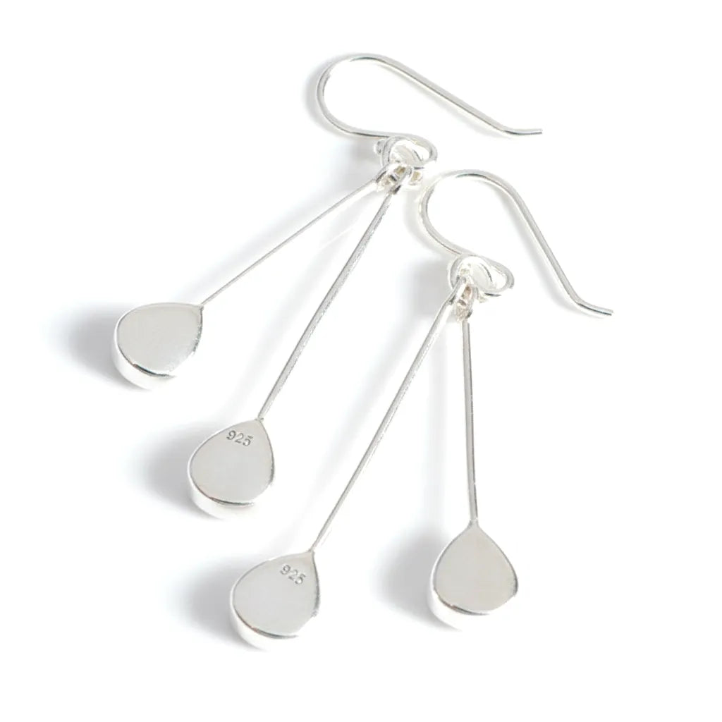 Sterling Silver Teardrop Earrings with handpainted dark blue resin inset