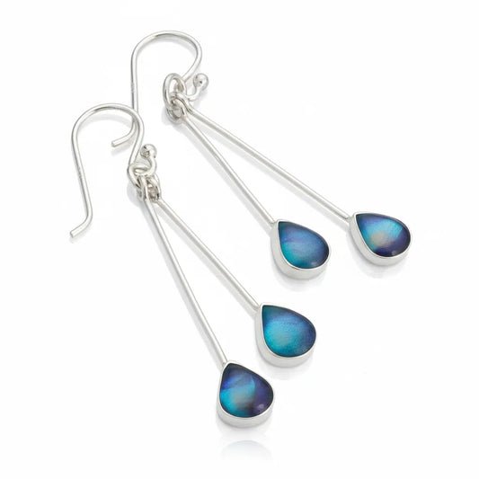 Sterling Silver Teardrop Earrings with handpainted dark blue resin inset